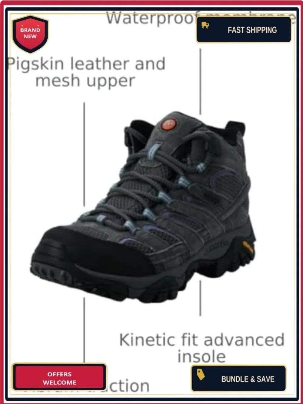 Waterproof Leather & Mesh Hiking Boots for Women - Ankle Height, Lace Up,